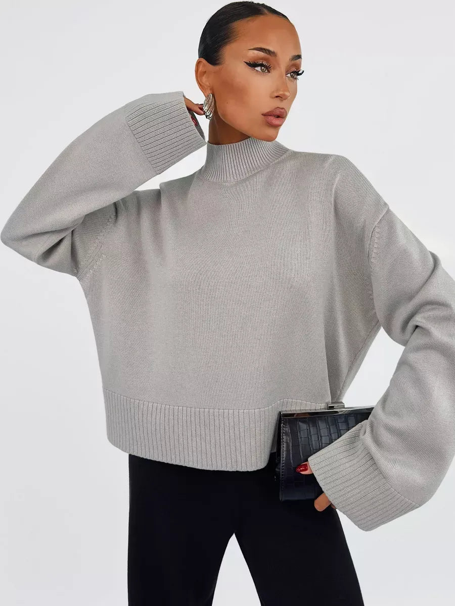 Arden Sweater by Lauven - Gray oversized cotton blend knitwear for modern elegance and comfort.