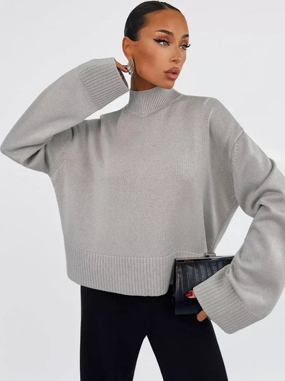 Arden Sweater by Lauven - Gray oversized cotton blend knitwear for modern elegance and comfort.