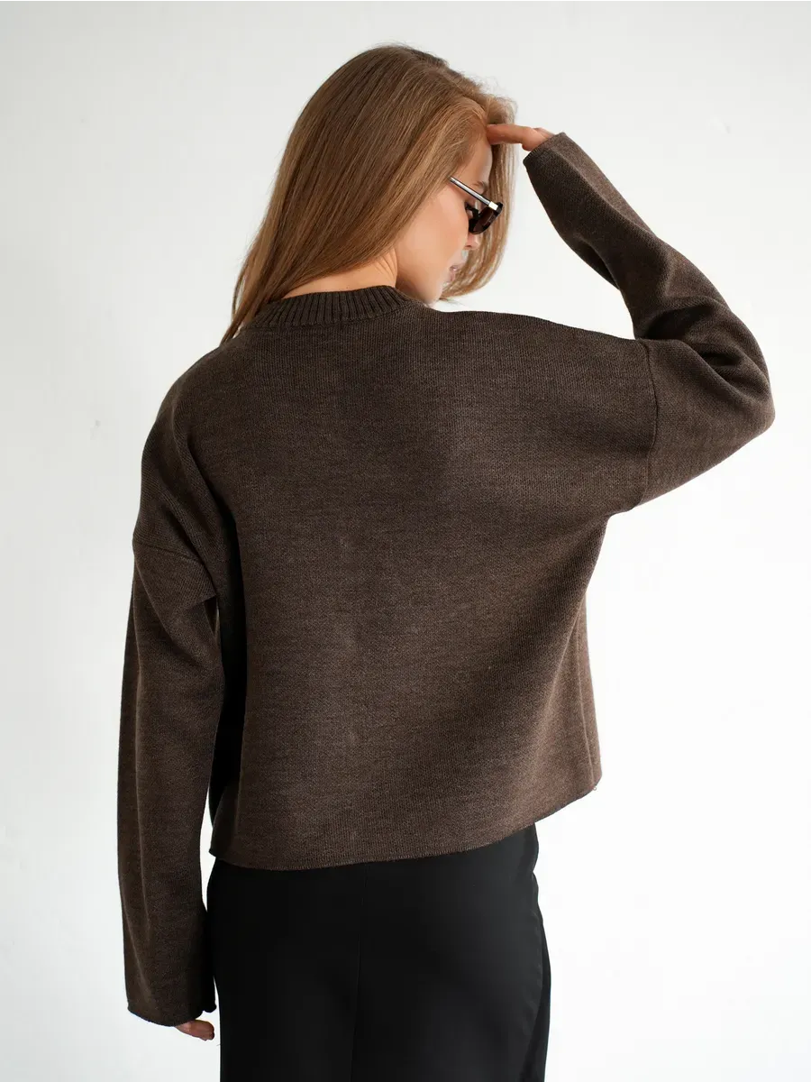 Cocoa Cardigan by Lauven, stylish warm brown knitwear with button closure, perfect for school and office wear.
