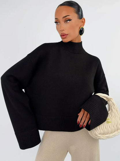 Noir Sweater by Lauven, oversized black cotton blend knit, styled for sophisticated looks.