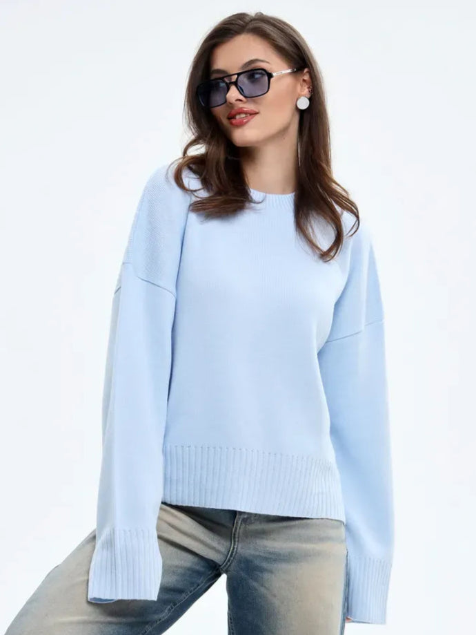 Celine Sweater by Lauven - Oversized knit in delicate sky blue, perfect for comfort and elegance.