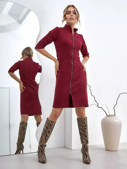 Meridian Mini Dress by Lauven, featuring a structured zip-front silhouette and modern elegance.