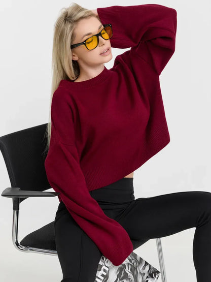 Marbella Sweater by Lauven in burgundy, showcasing modern minimalism and comfortable knitwear style.