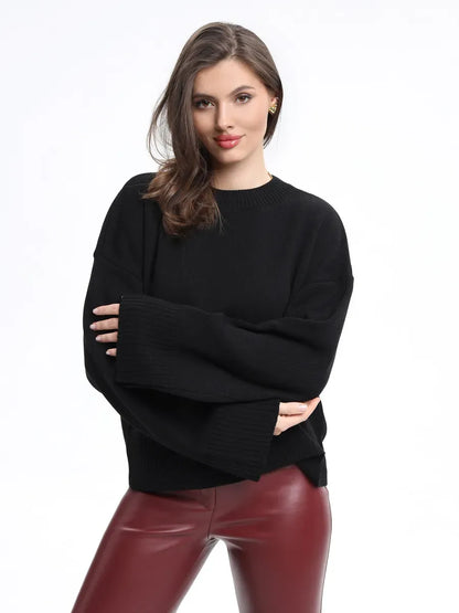 Seren Sweater by Lauven - Oversized black knitwear, perfect for versatile styling and comfort.