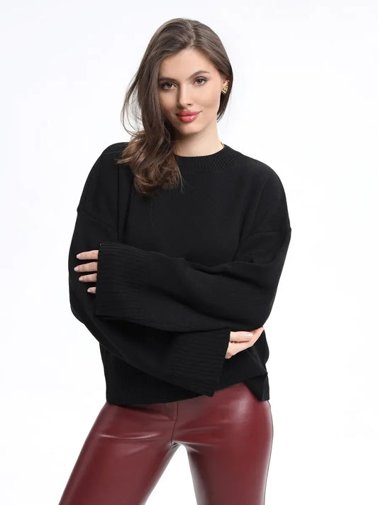 Seren Sweater by Lauven - Oversized black knitwear, perfect for versatile styling and comfort.