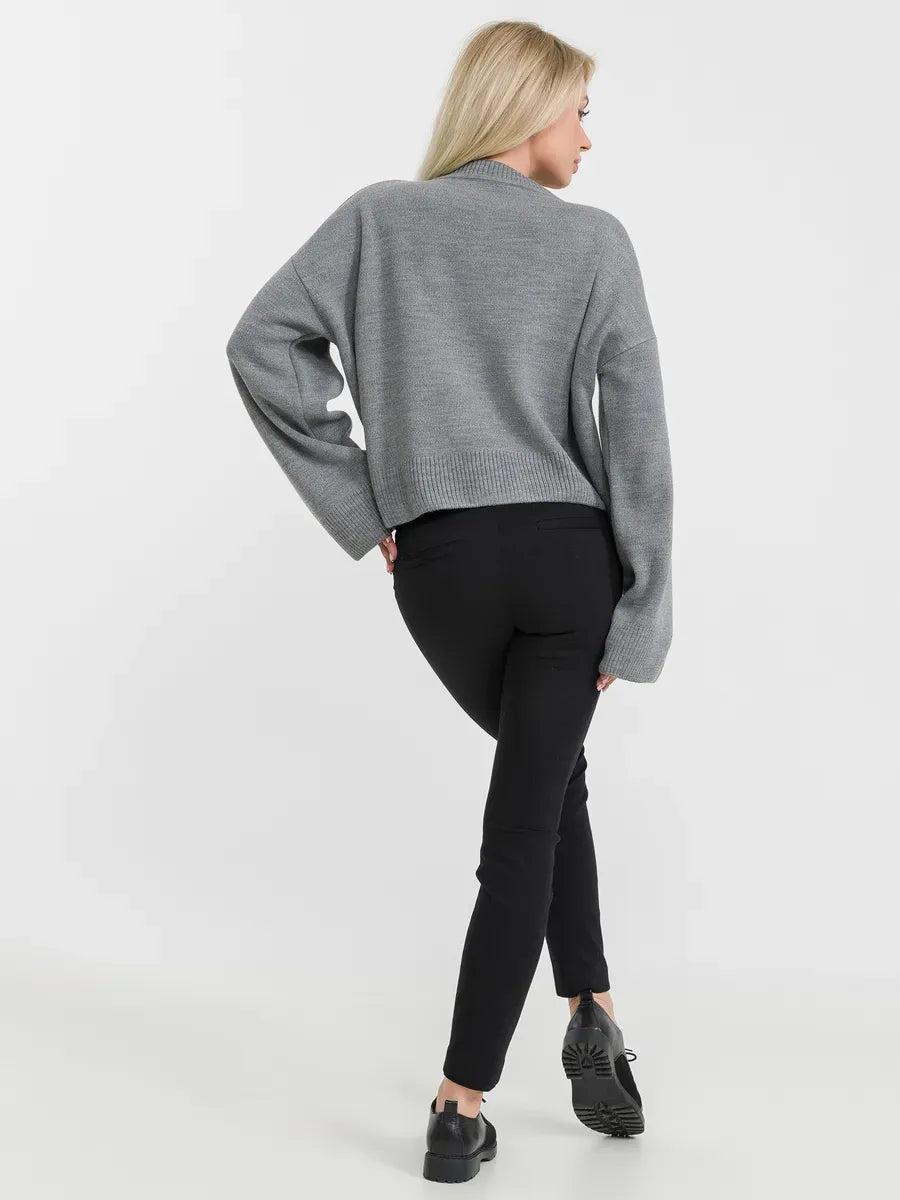 Astra Sweater by Lauven, grey knitwear showcased on a model from the back, perfect for casual styling.