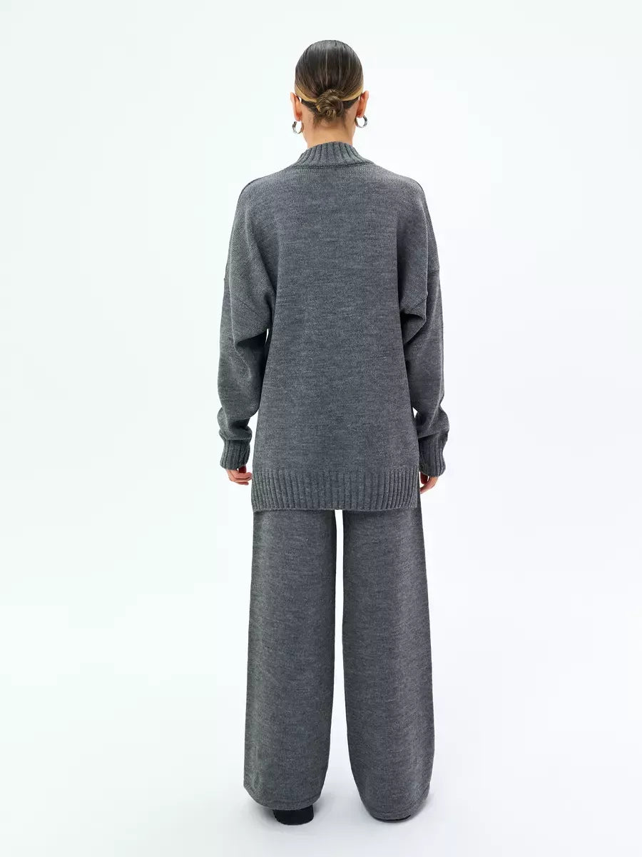Orion Sweater in Graphite Gray, oversized wool blend knit by Lauven, showcasing back view styling.