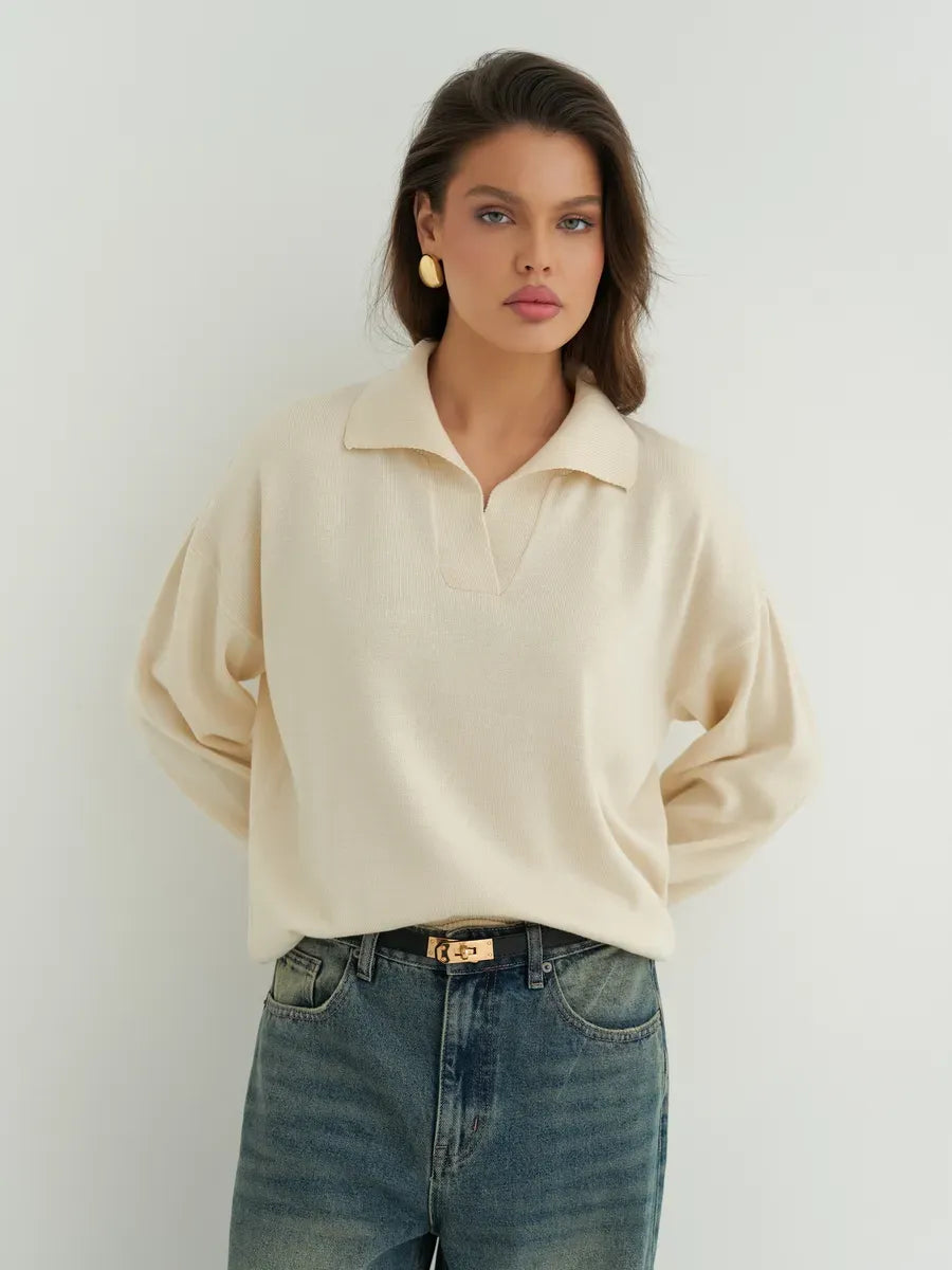 Linen Sweater by Lauven - Oversized light beige knit with subtle print for stylish spring layering.