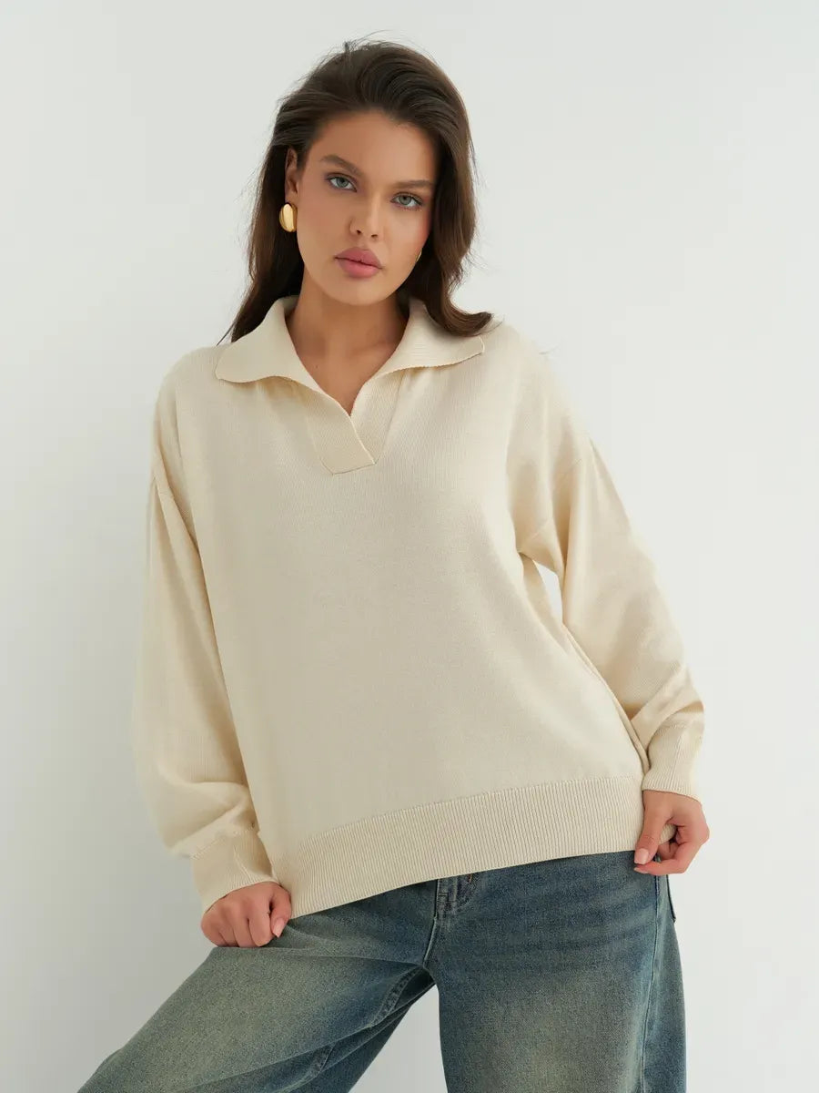 Linen Sweater by Lauven – Oversized light beige knit with subtle print for stylish spring layering.
