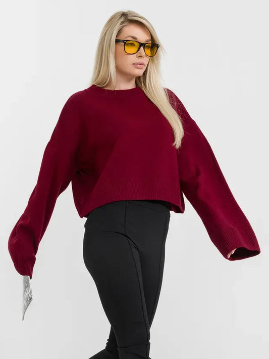 Marbella Sweater by Lauven, burgundy knitwear showcasing modern minimalism and effortless sophistication.