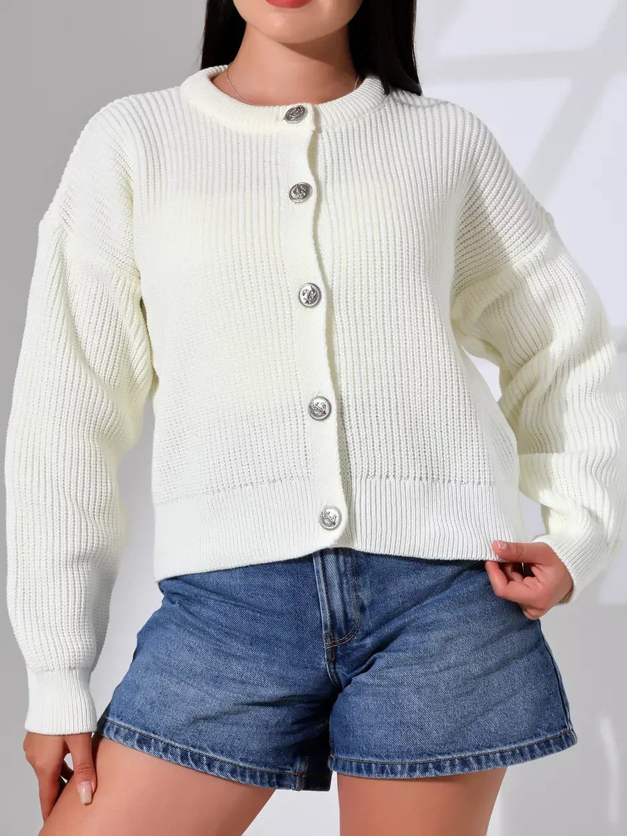 Luna Cardigan by Lauven in soft milk color with buttons, perfect for stylish layering and comfort.