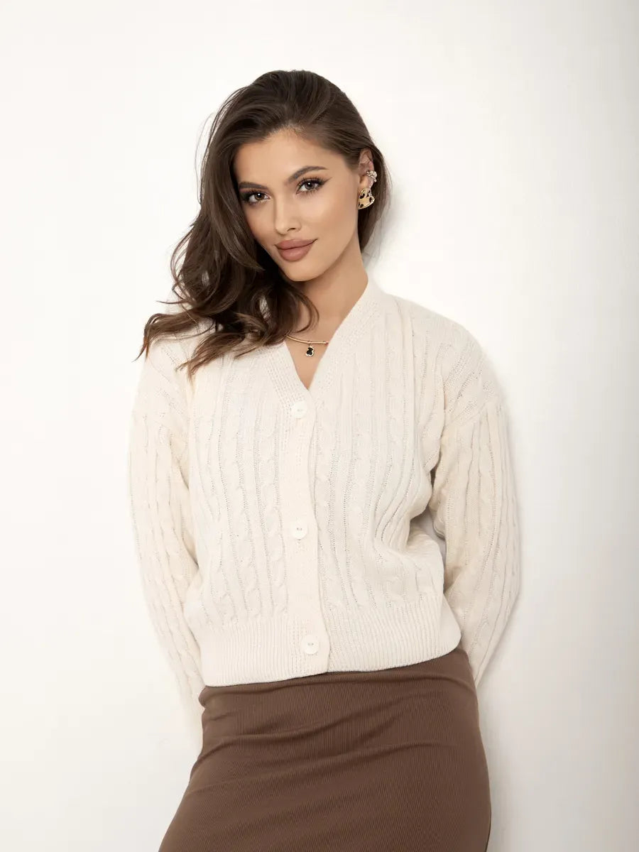 Isola Cardigan by Lauven - cropped cream knit cardigan with button closure for effortless elegance.