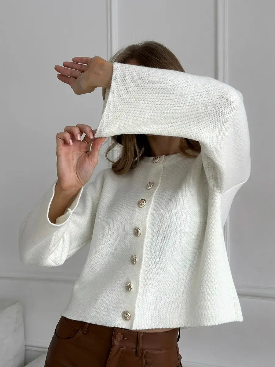 Ivory Cardigan by Lauven, elegant cropped knitwear with button closure, perfect for modern women's business style.