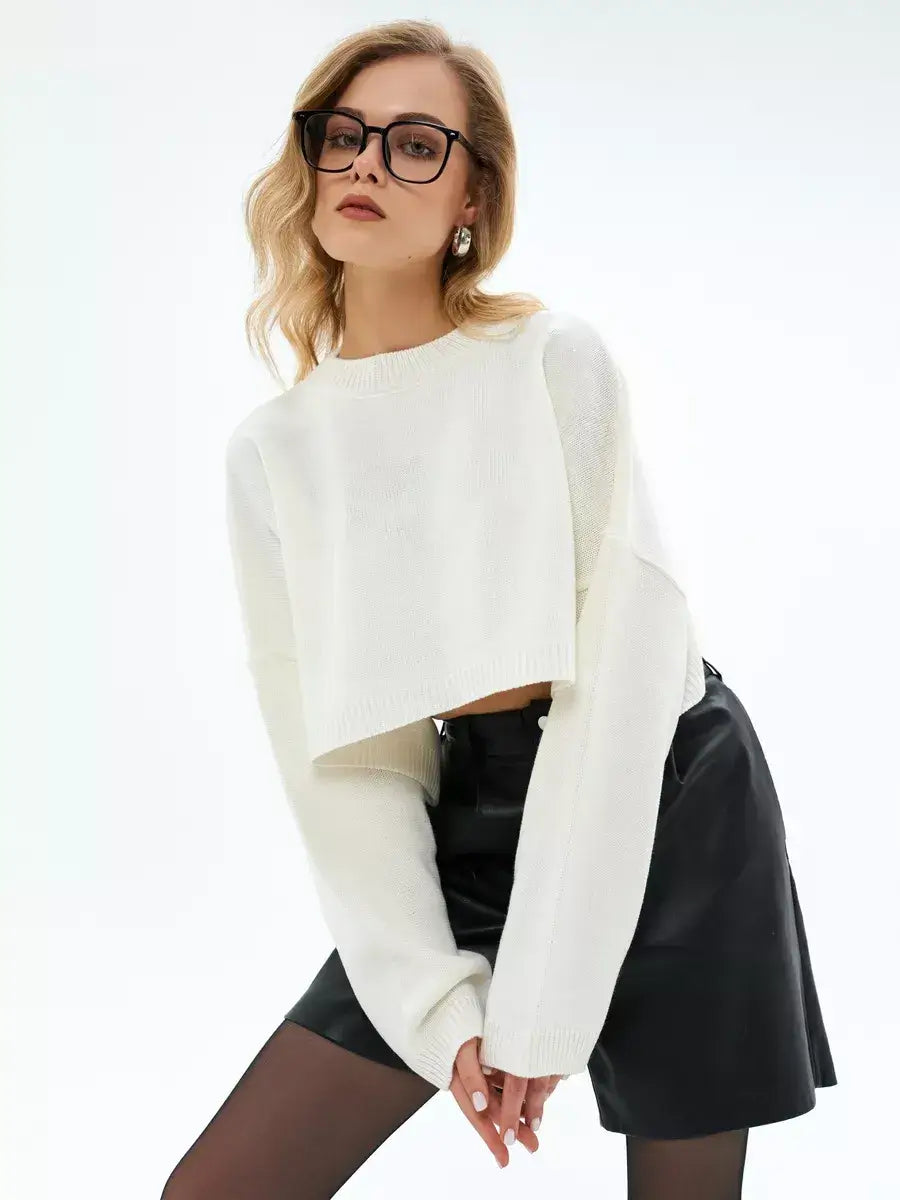 Ivory Sweater by Lauven — Cropped oversized knit in crisp white, offering modern elegance and breathable comfort.