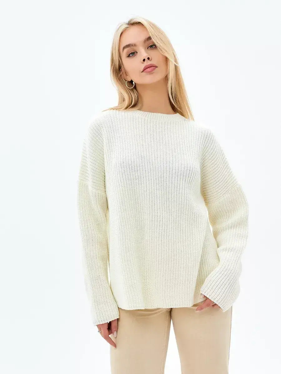 Ivory Sweater by Lauven - Elegant oversized knit in soft cream, perfect for all seasons and styles.