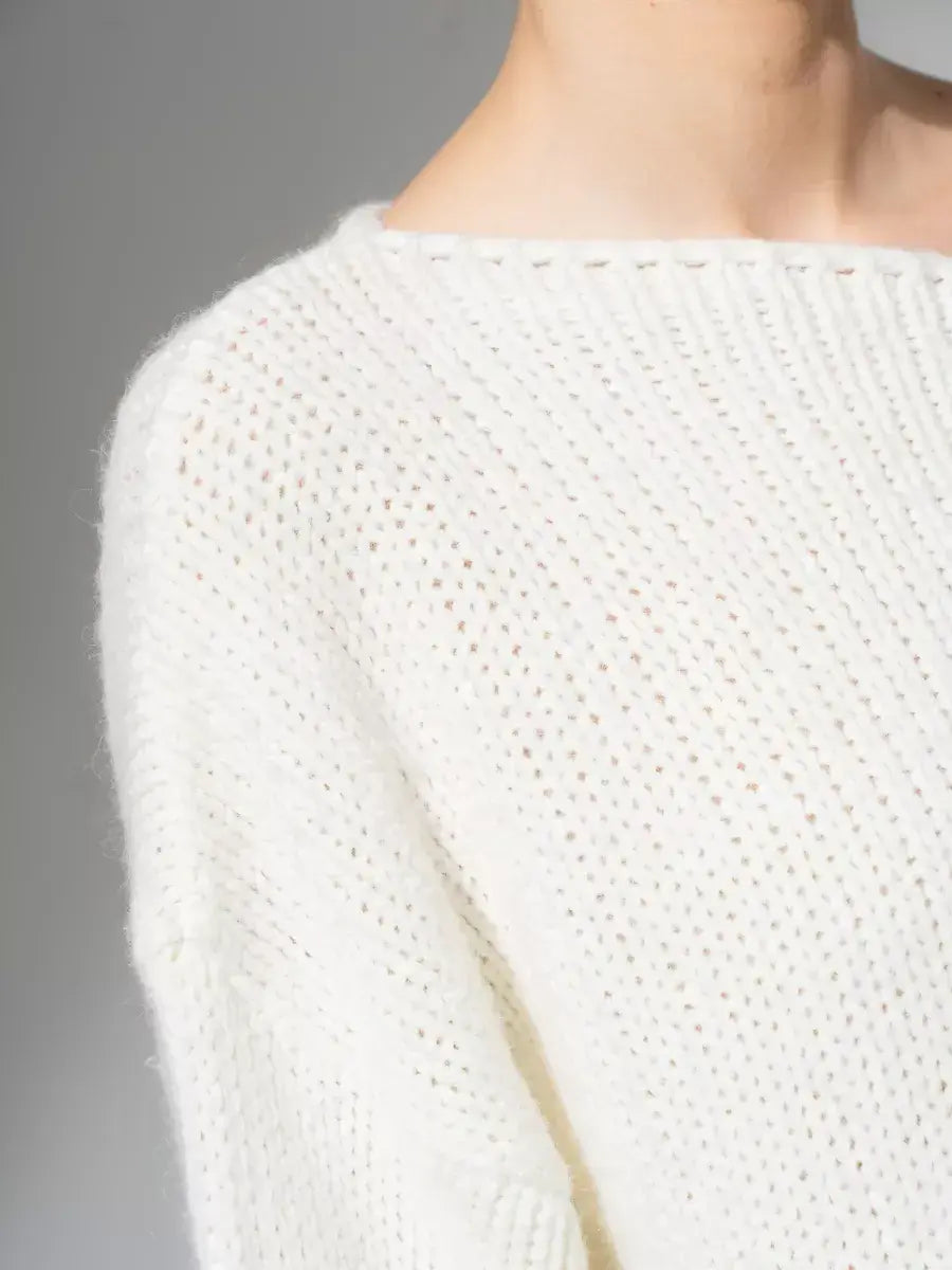 Ivory Sweater by Lauven - Oversized Off-Shoulder Knit in White showcasing luxurious textures.