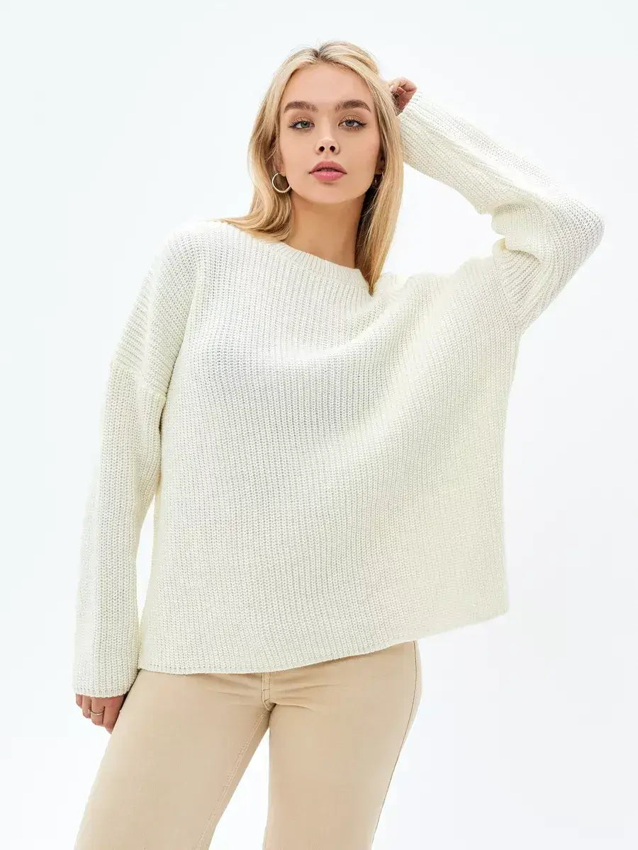 Ivory Sweater by Lauven - Elegant oversized knit in soft cream, perfect for all seasons.