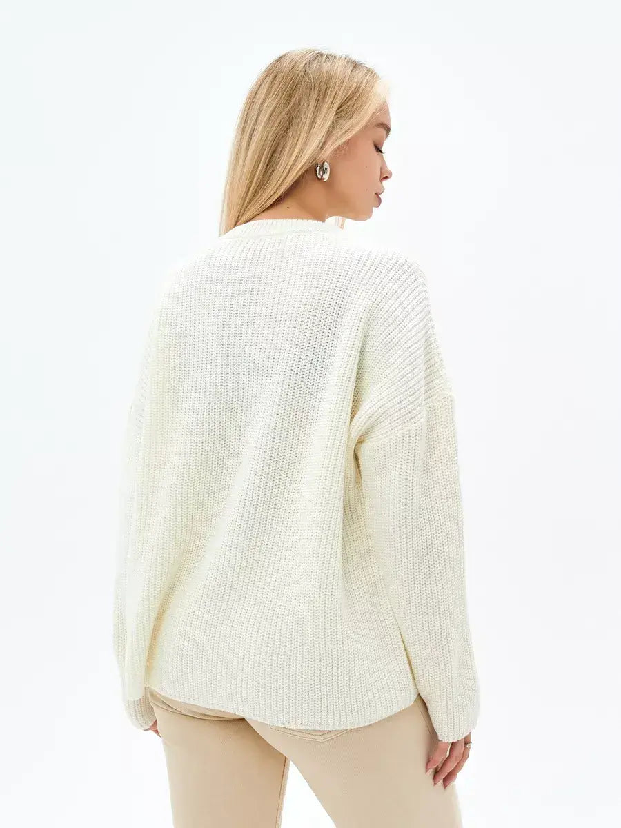Ivory Sweater by Lauven, featuring an oversized knit design in soft cream, perfect for a stylish and cozy look.
