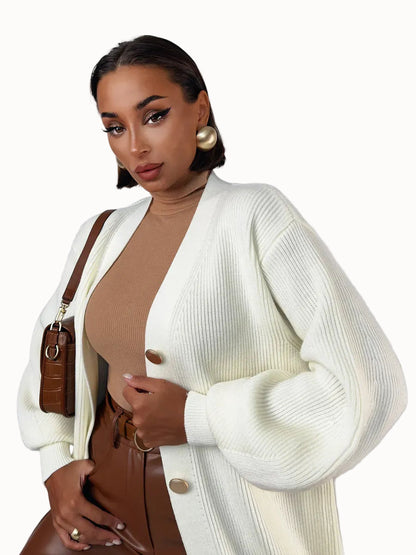 Ivorya Cardigan by Lauven, longline oversized knit in elegant cream, perfect for layering.