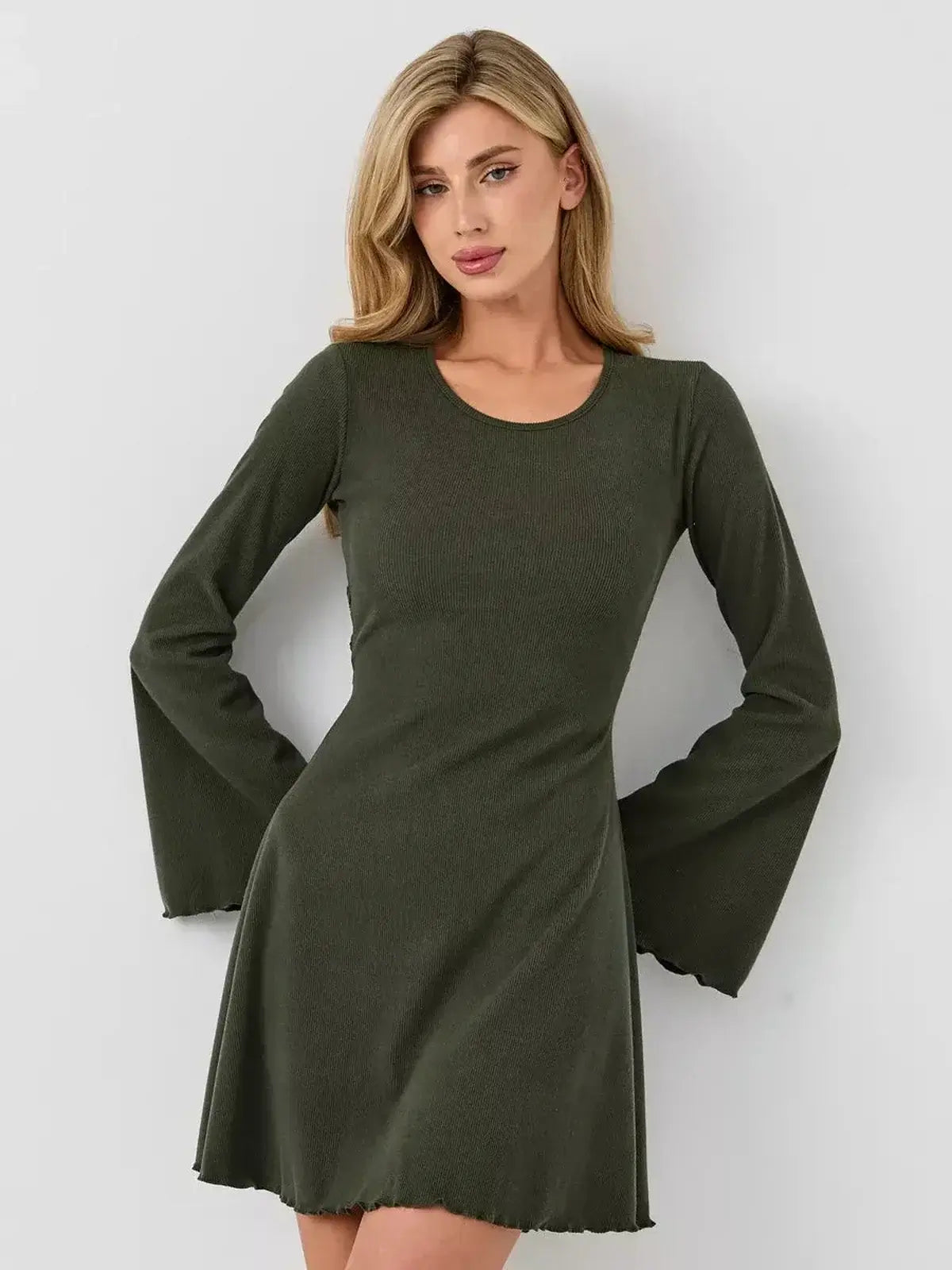 Ivy Bell mini dress by Lauven featuring flared bell sleeves and a flattering A-line silhouette.