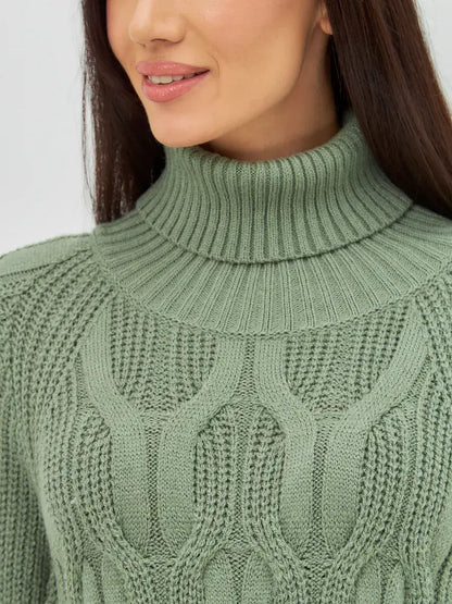Ivy Sweater by Lauven, featuring oversized cable knit design and chic high neck, perfect for elegance and comfort.