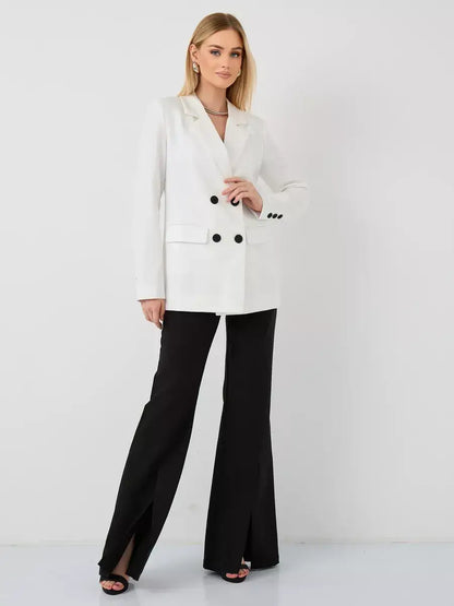 Alabaster Blazer by Lauven, oversized double-breasted white tailored jacket for women, perfect for versatile styling.