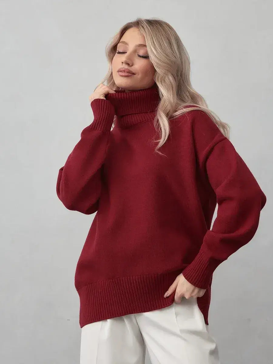Arden Sweater by Lauven in burgundy, featuring a cozy turtleneck and modern silhouette.