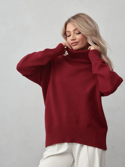 Arden Sweater by Lauven - Burgundy turtleneck knitwear showcasing a modern elegant style.