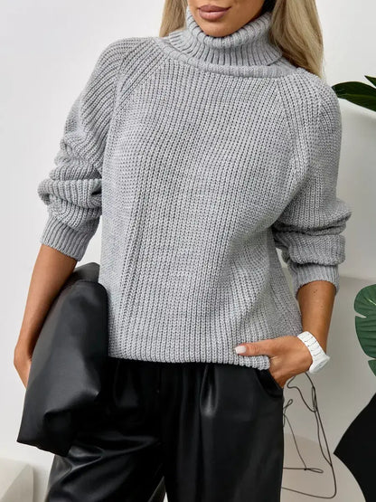 Astra Sweater by Lauven - Oversized grey knit with turtleneck, perfect for cozy and stylish seasonal wear.