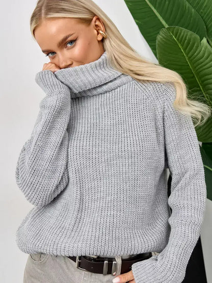 Astra Sweater by Lauven, oversized grey knit with turtleneck, perfect for cozy sophistication.