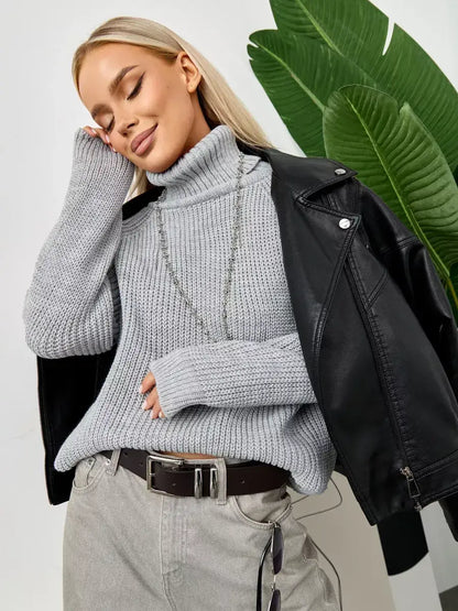 Astra Sweater by Lauven — Oversized Grey Knit with Turtleneck for a stylish, cozy outfit.