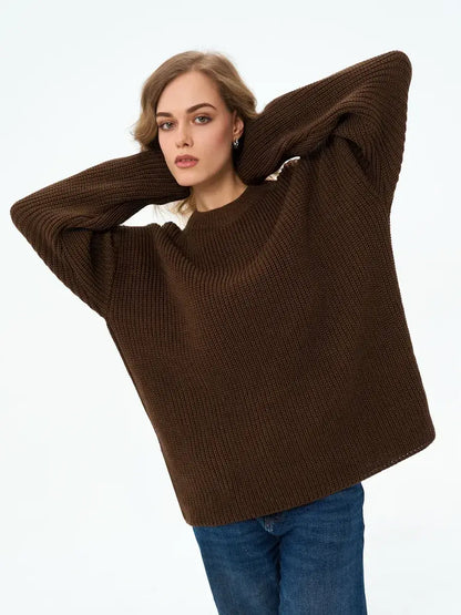 Atlas Sweater by Lauven in rich brown oversized knit, showcasing relaxed fit and stylish design.