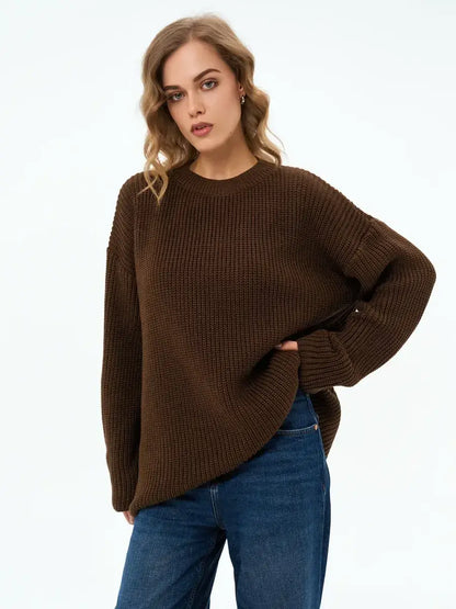 Atlas Sweater by Lauven in oversized knit, featuring a rich brown hue and relaxed fit for cozy layering.