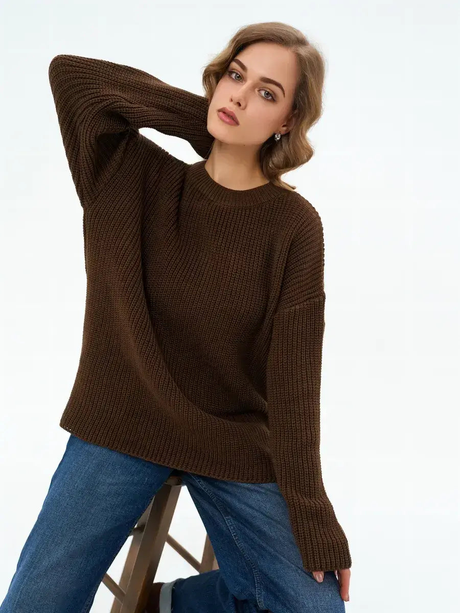 Atlas Sweater by Lauven in rich brown oversized knit style, offering cozy comfort and relaxed fit.