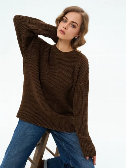 Atlas Sweater by Lauven in rich brown oversized knit style, offering cozy comfort and relaxed fit.