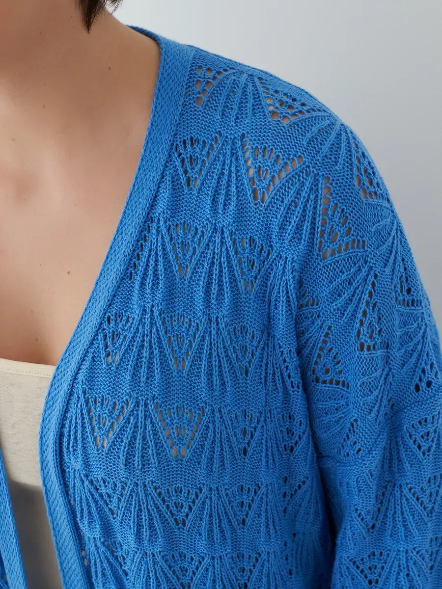 Azure Cardigan by Lauven – Lightweight openwork summer cardigan in rich dark blue shade.