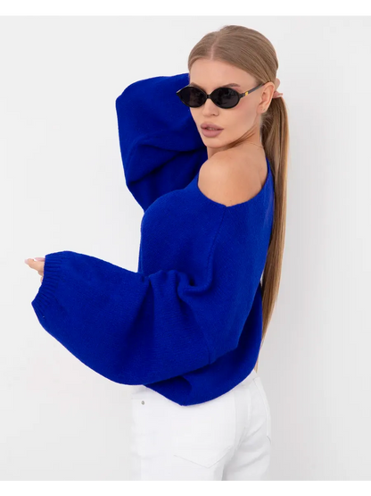 Azure Sweater by Lauven in vibrant blue, oversized knit design with boat neck, perfect for fall and winter.