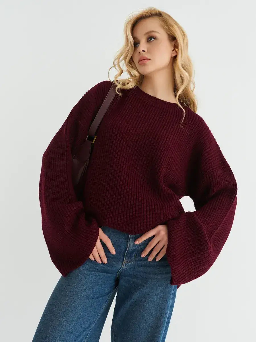 Bordeaux Sweater by Lauven — Oversized knit in deep burgundy with relaxed fit and wide sleeves.