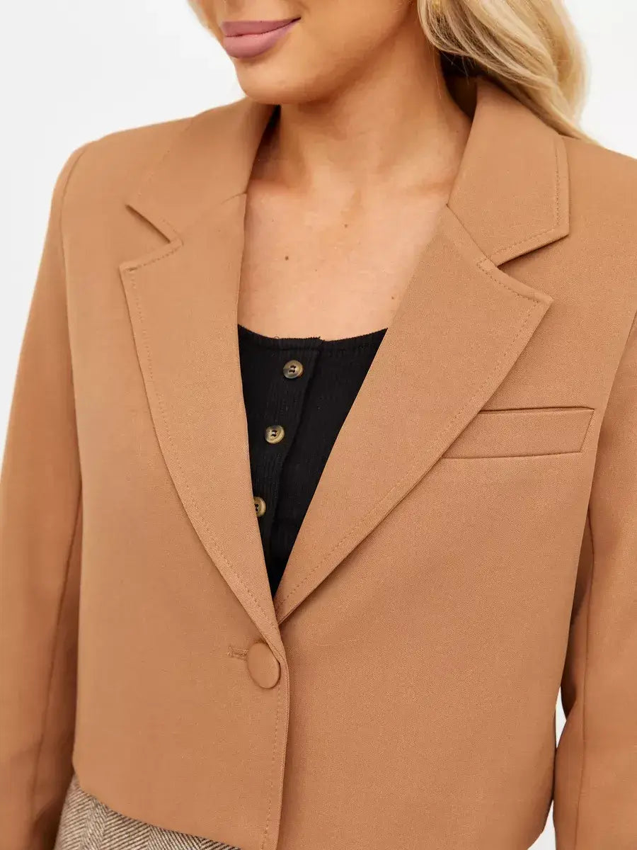 Camel Blazer by Lauven, featuring a classic cropped tailored design in rich camel color.