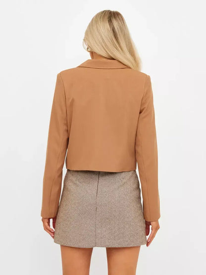 Camel Blazer by Lauven, showcasing a classic cropped design and warm camel color, perfect for versatile styling.