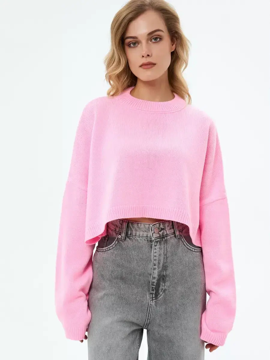 Candy Sweater by Lauven in soft pink, cropped oversized knit for a playful and cozy style.
