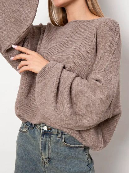 Cappuccino Sweater by Lauven, oversized women's knit sweater with boat neck in cozy cappuccino shade.