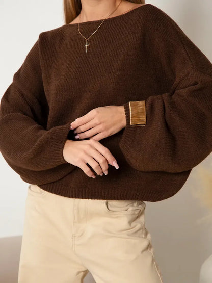 Chestnut Sweater by Lauven - Cozy oversized knit sweater in rich chestnut brown with boat neck.