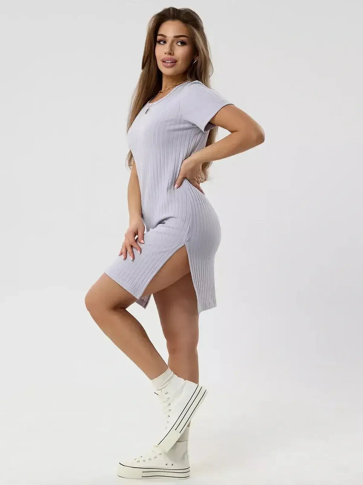 Cloudline Mini by Lauven, a ribbed summer dress showcasing a relaxed fit and soft blend of cotton, polyester, and lycra.