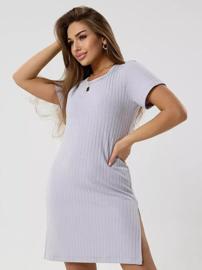 Cloudline Mini dress by Lauven featuring a lightweight ribbed design and casual fit, perfect for summer outings.