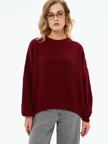 Crimson Charm Sweater by Lauven, oversized knit in deep burgundy, perfect for everyday wear in cooler months.