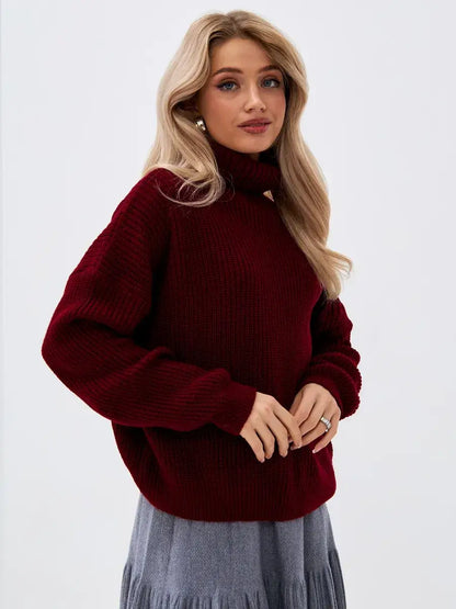 Crimson Pullover by Lauven, oversized burgundy knit sweater with high neck, perfect for cozy luxury and contemporary style.