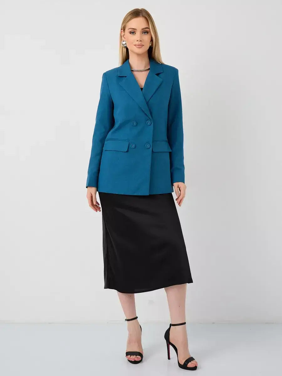 Diana Blazer by Lauven in blue, showcasing a classic cropped style perfect for versatile wear.