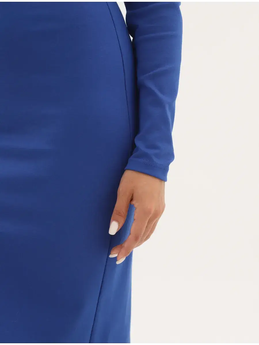 Electra Midi Dress by Lauven showing elegant electric blue bodycon fit and feminine silhouette.