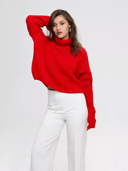 Ember Pullover by Lauven, oversized red knit sweater with high neck, perfect for stylish comfort.